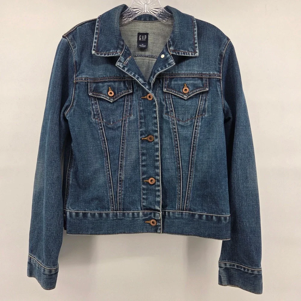 Gap Denim Trucker Jacket Medium Blue Cotton‎ Classic Casual Preppy